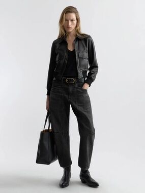 Nili Lotan Shon Mid-Rise Barrel Leg Jeans Stone Black 27 - Like New
